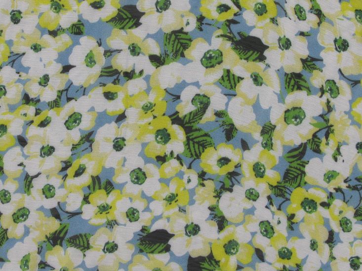 Printed Yoryu Chiffon, Sky Blue, Roll End, 4m
