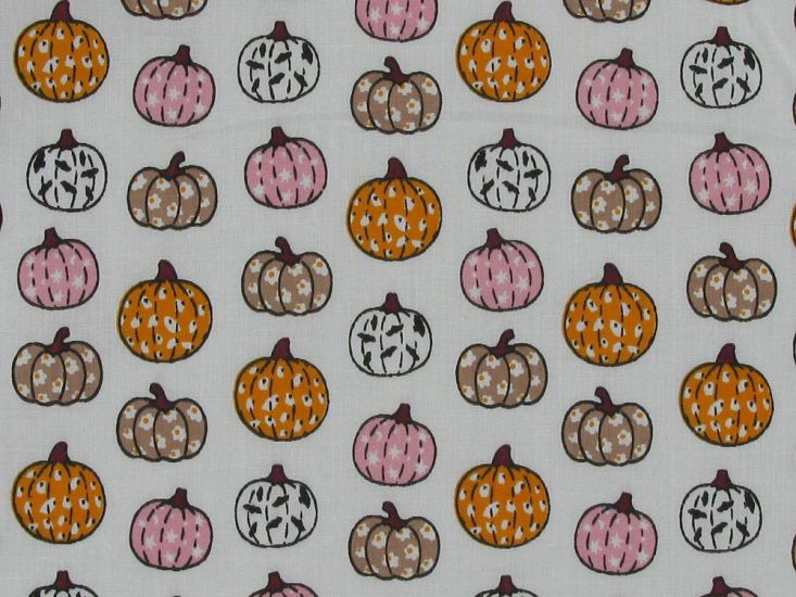Pumkin Patchwork Polycotton Print, White