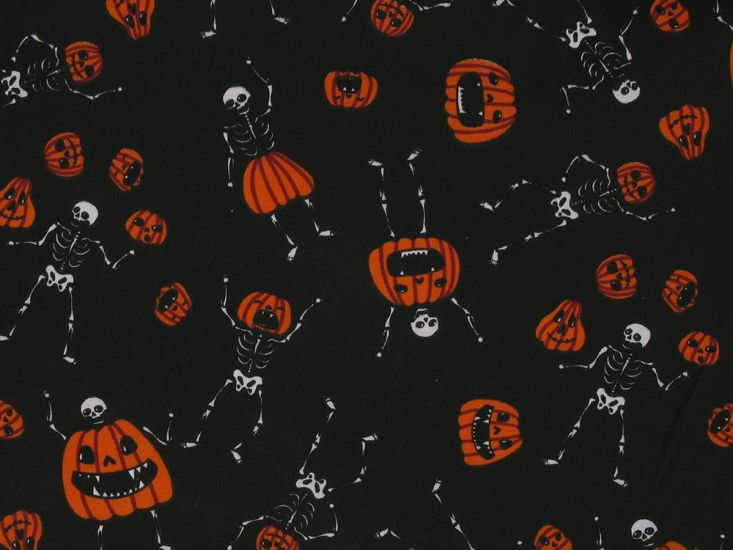 Pumpkin Skeletons Halloween Polycotton, Black