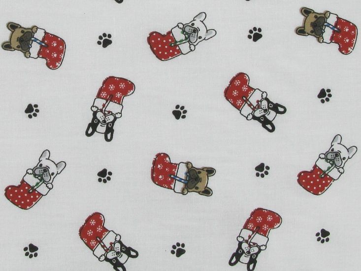 Christmas Puppies In Stockings Polycotton Print