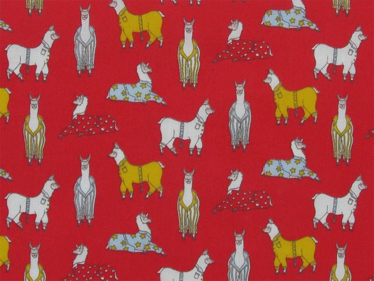 Pyjama Llama Polycotton Print, Red