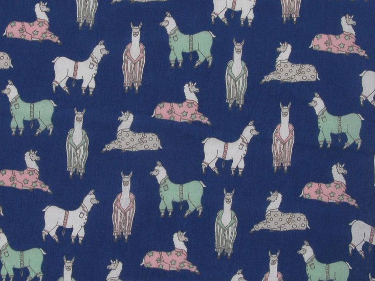 Pyjama Llama Polycotton Print, Royal
