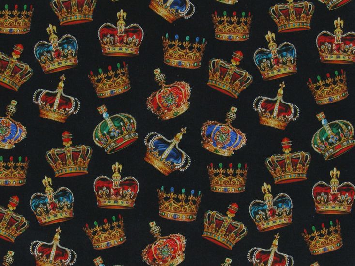 Queens Crowns Cotton Print, Black