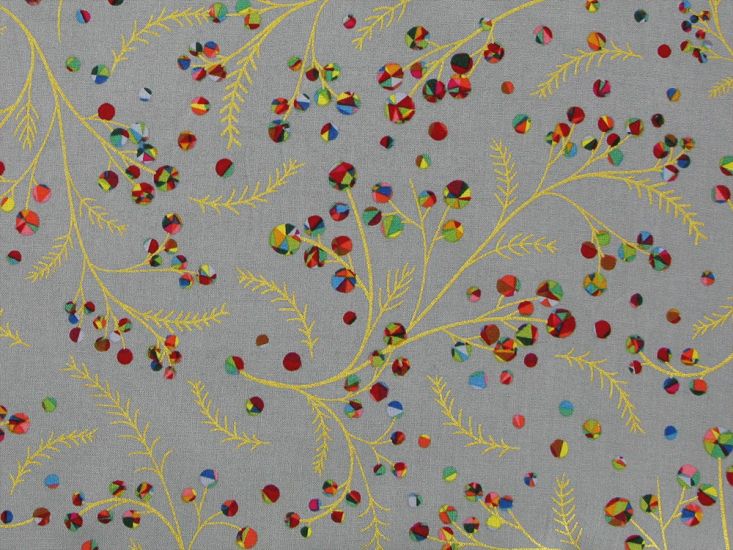 Rainbow Christmas Metallic Cotton Print, Berries, Silver