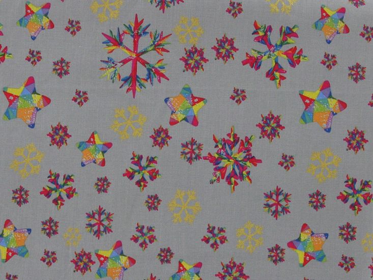 Rainbow Christmas Metallic Cotton Print, Snowflake, Silver