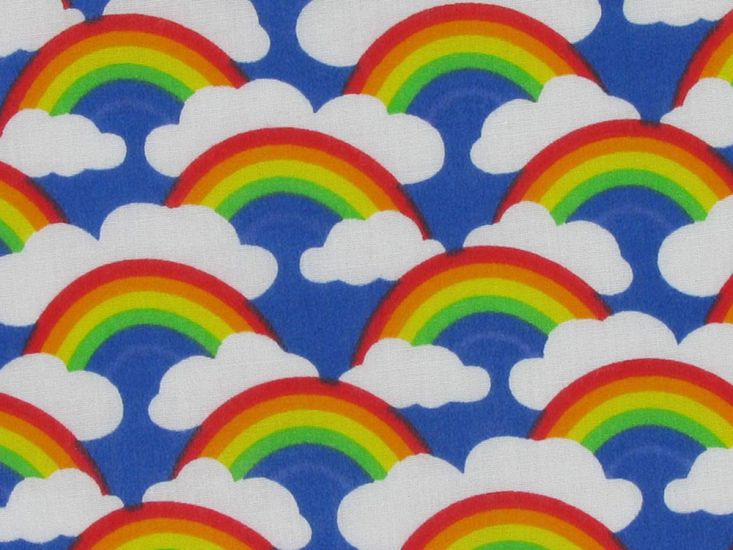 Rainbow Clouds Polycotton Print, Royal