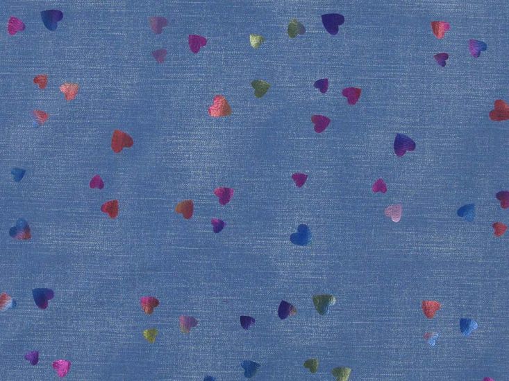 Rainbow Hearts Foil Printed Chambray, Light Blue