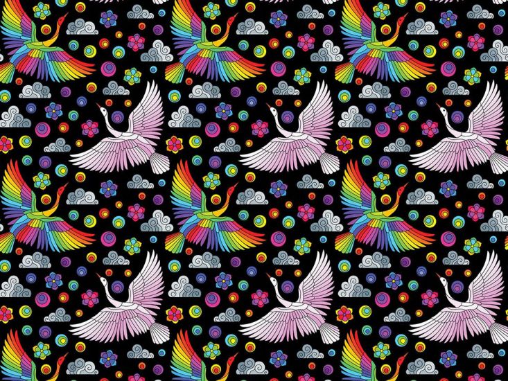 Rainbow Mosaic Cotton Print, Cranes