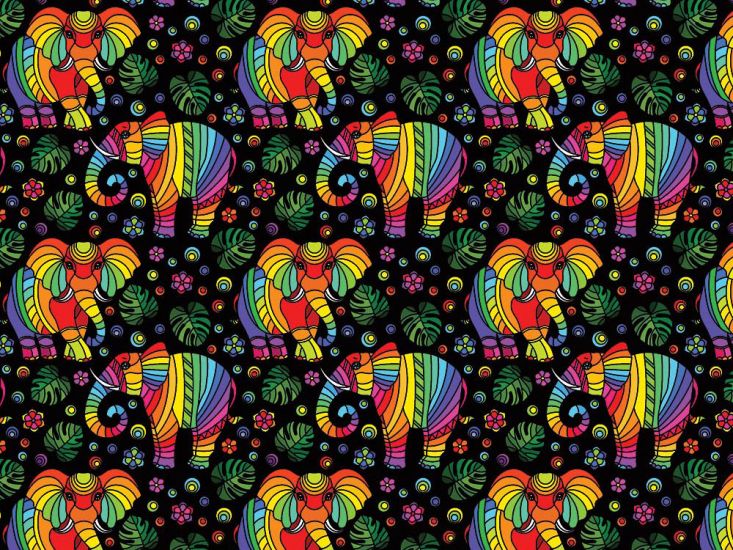 Rainbow Mosaic Cotton Print, Elephant