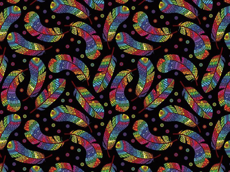 Rainbow Mosaic Cotton Print, Feathers