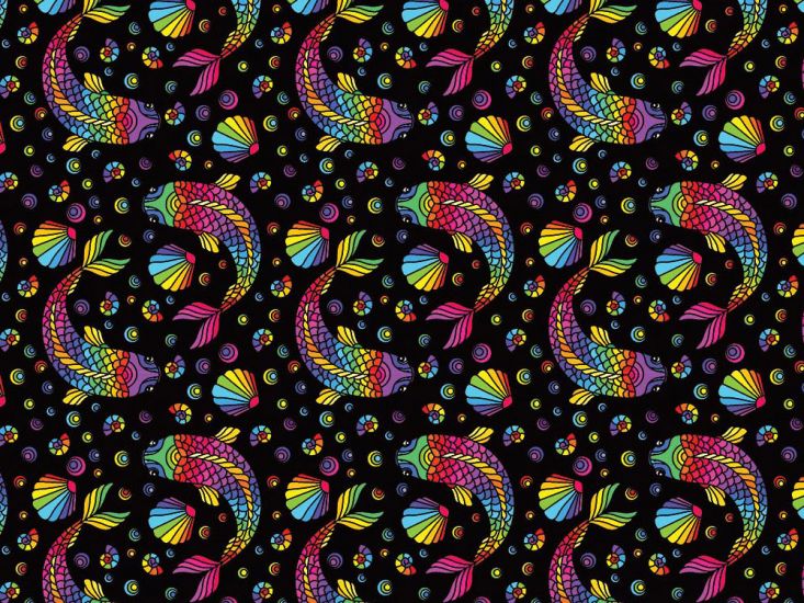 Rainbow Mosaic Cotton Print, Fish