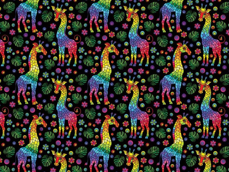 Rainbow Mosaic Cotton Print, Giraffe