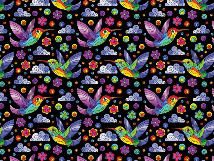 Rainbow Mosaic Cotton Print, Humming Birds