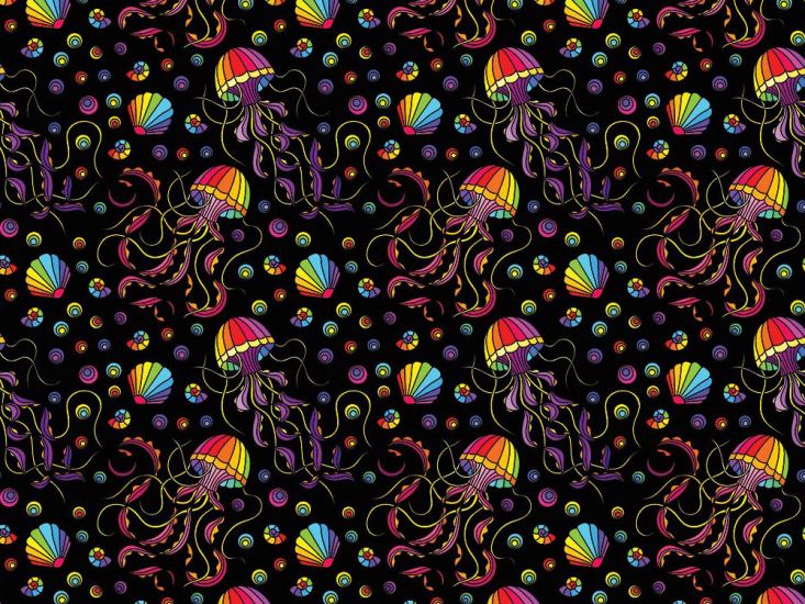 Rainbow Mosaic Cotton Print, Jelly Fish