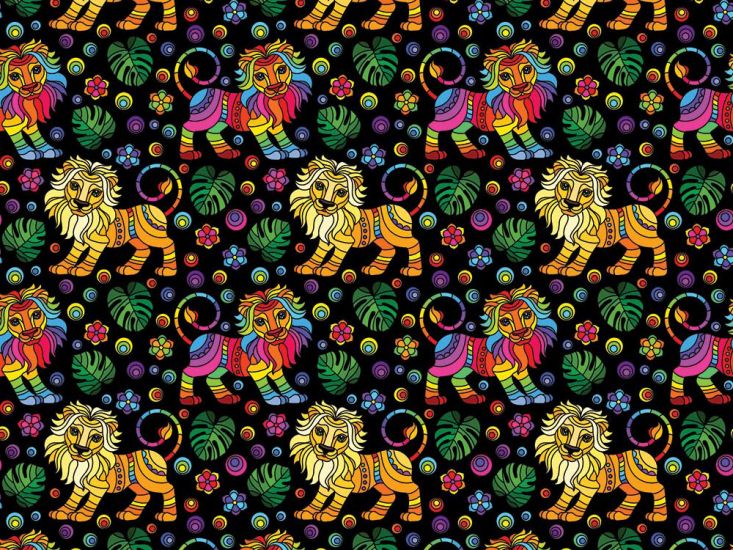 Rainbow Mosaic Cotton Print, Lions