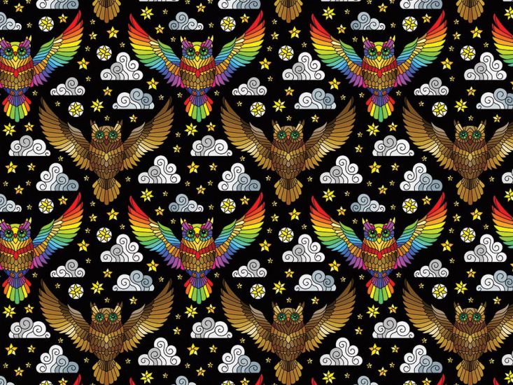 Rainbow Mosaic Cotton Print, Owl