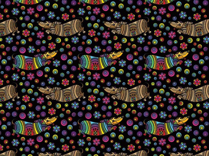 Rainbow Mosaic Cotton Print, Sausage Dog