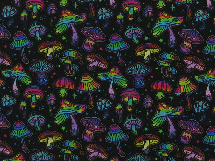 Rainbow Mushroom Cotton Print