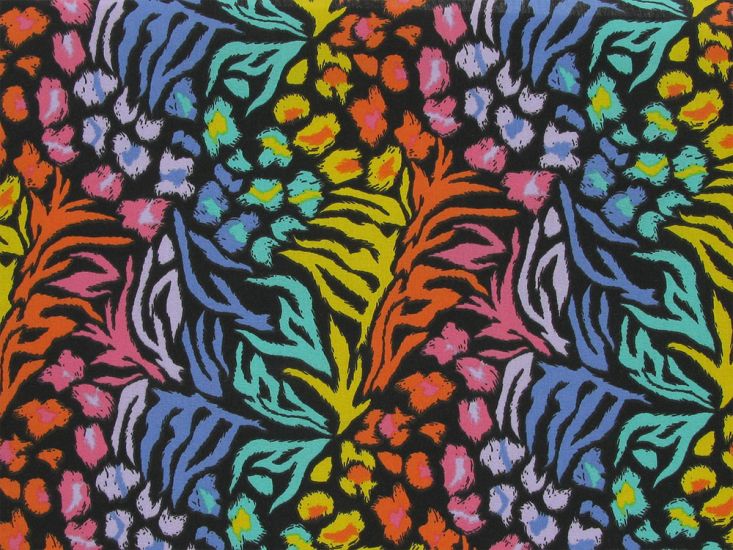 Rainbow Safari Polycotton Print, Black