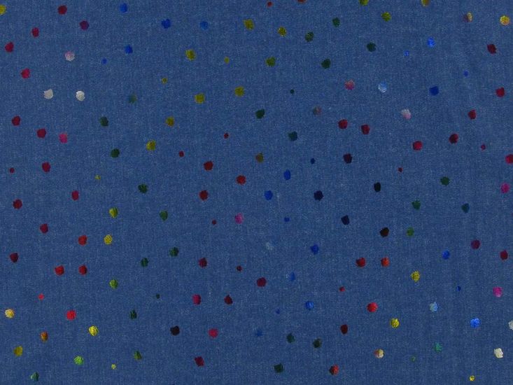 Rainbow Splat Foil Printed Chambray, Dark Blue