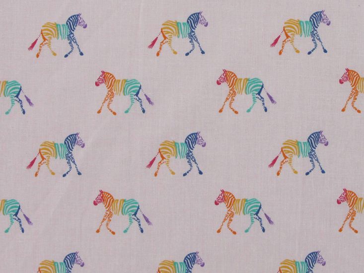 Rainbow Zebra Polycotton Print, Pink