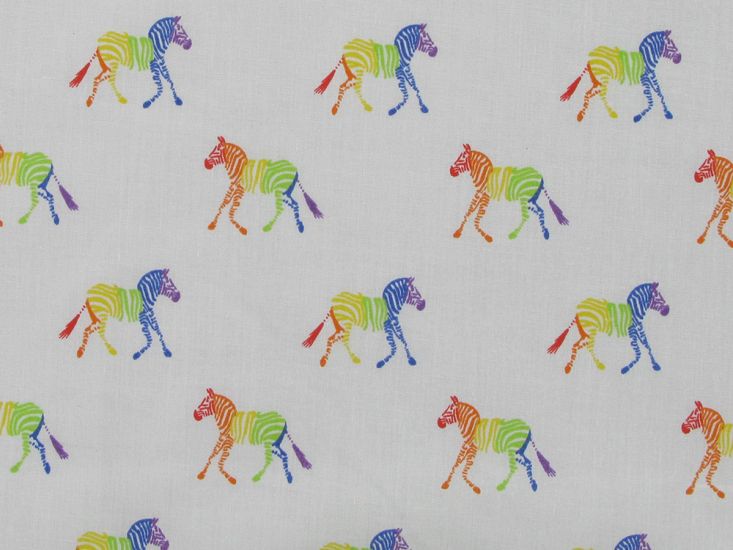 Rainbow Zebra Polycotton Print, White