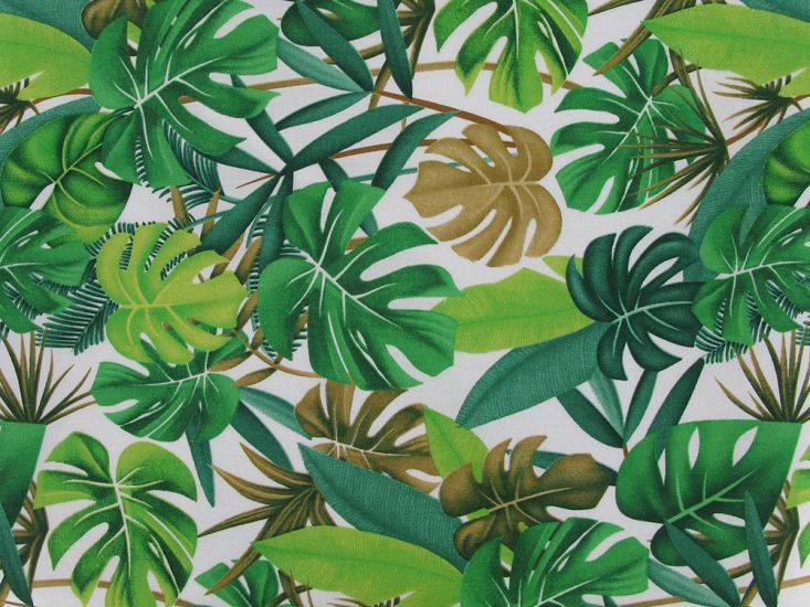 Rainforest Jungle Leaves Cotton Poplin, Ivory