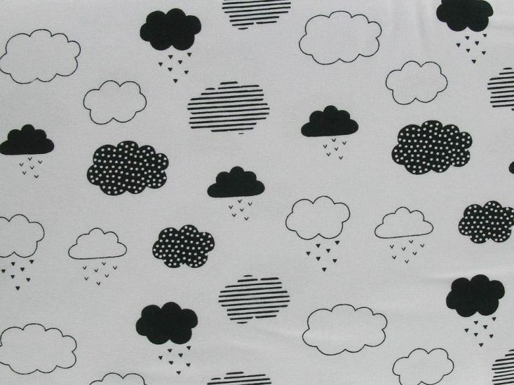 Rainy Clouds Cotton Jersey Print, White