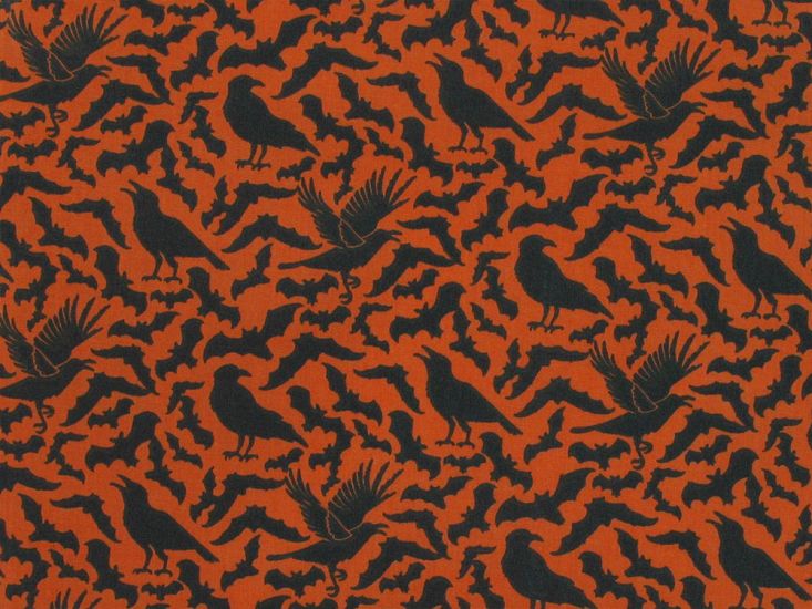 Ravens and Bats Halloween Polycotton Print, Orange