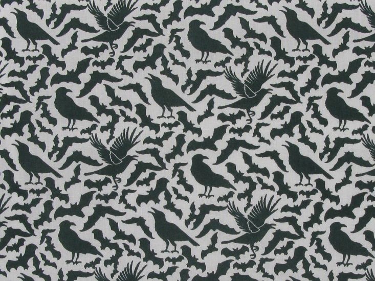 Ravens and Bats Halloween Polycotton Print, White