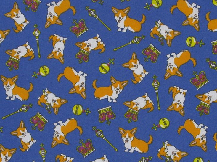 Regal Corgies Polycotton Print, Royal Blue