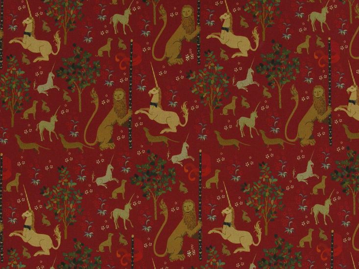 Regal Creatures Cotton Print, Red