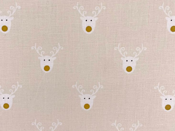 Reindeer Face Christmas Cotton Print, Cream