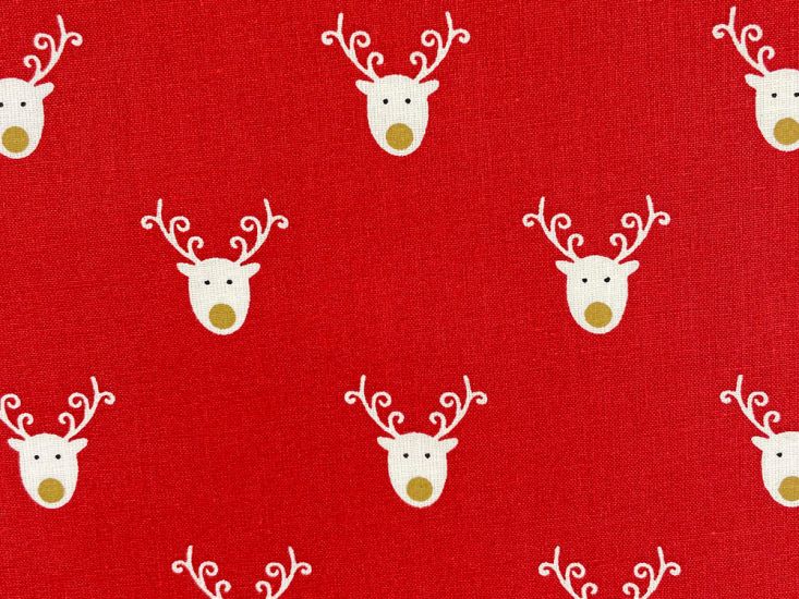 Reindeer Face Christmas Cotton Print, Red