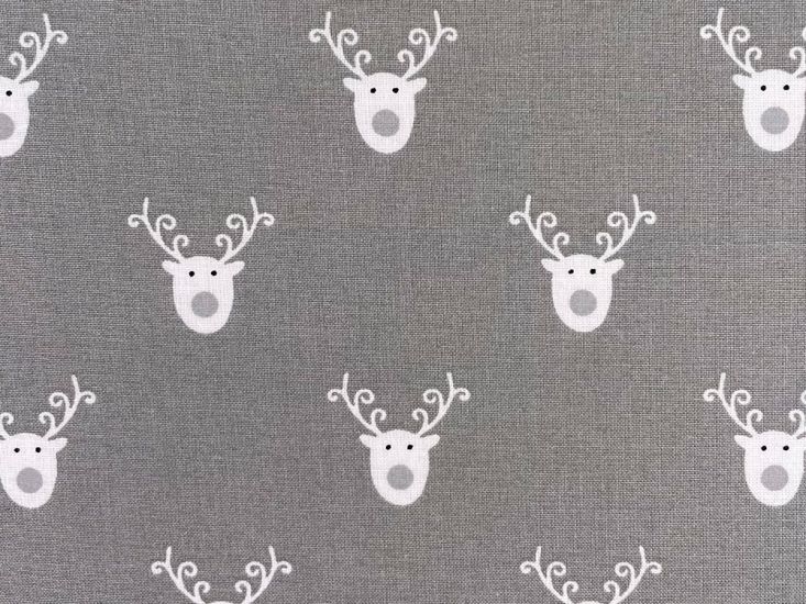 Reindeer Face Christmas Cotton Print, Silver