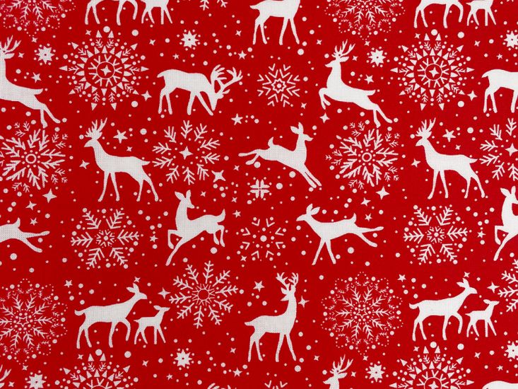 Reindeer Snowflake Cotton Print, Red