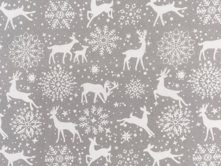 Reindeer Snowflake Cotton Print, Silver