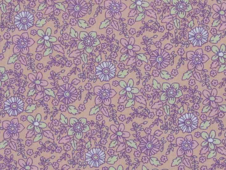 Retro Floral Polycotton, Peach