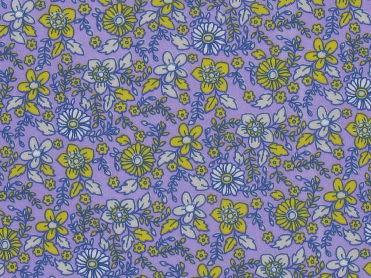 Retro Floral Polycotton, Purple