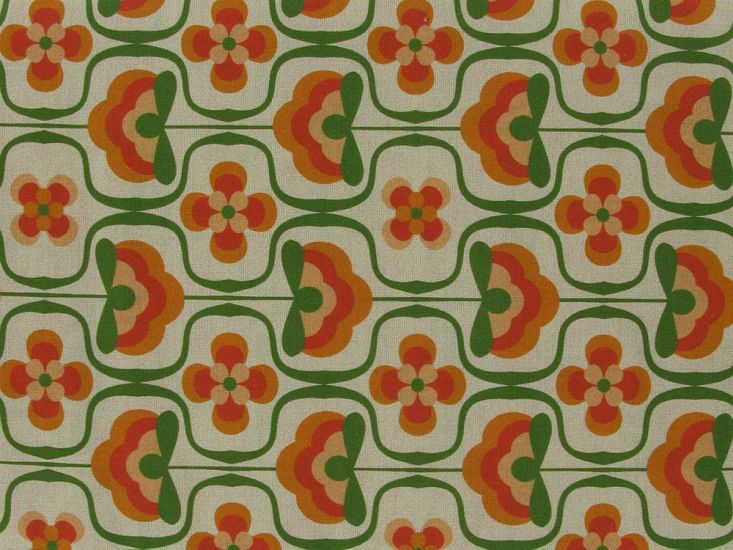 Retro Flower Power Cotton Print, Sand
