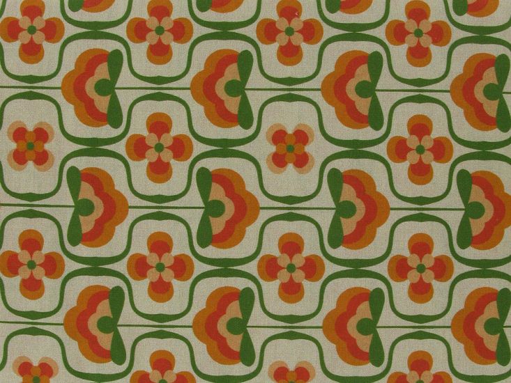 Retro Flower Power Cotton Print, Sand