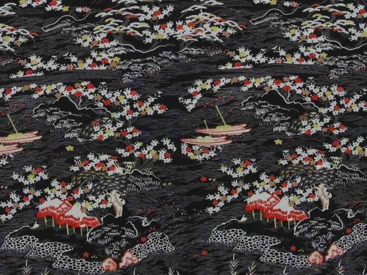Rolling Landscape Viscose Poplin Print, Black