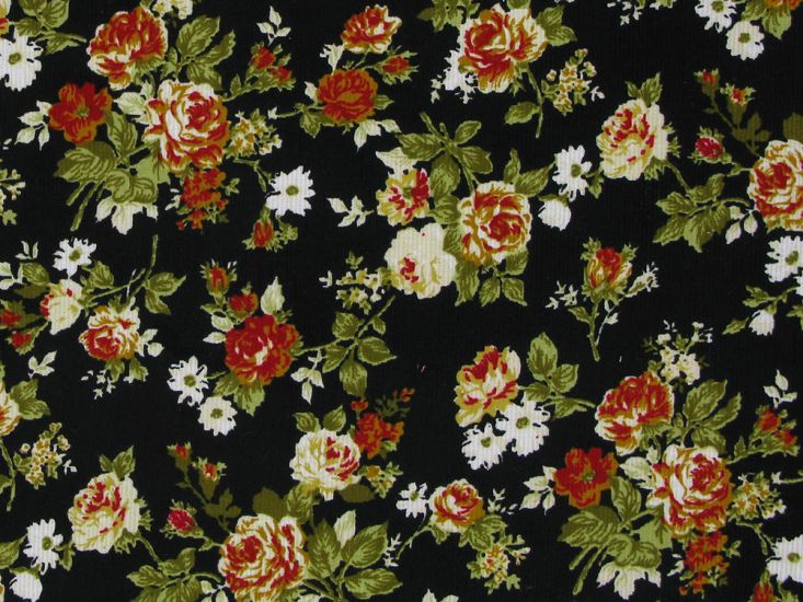 Rose Bunch Printed Needlecord, Beige Rose
