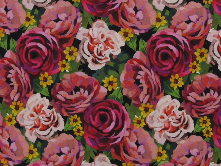 Rose Burst Cotton Jersey Print, Pink