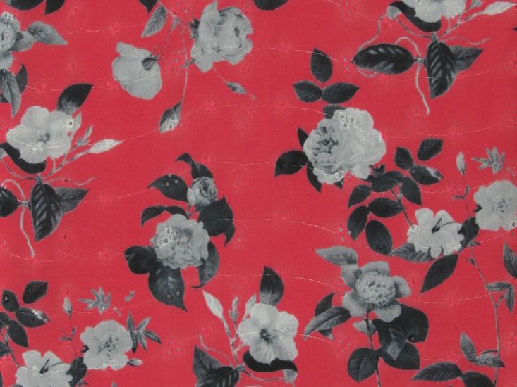 Rose Delight Printed Embroidered Anglaise, Coral