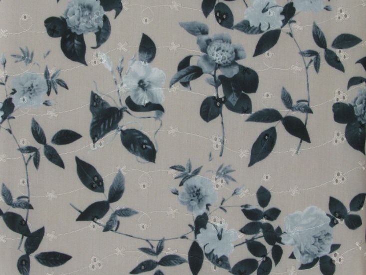 Rose Delight Printed Embroidered Anglaise, Grey