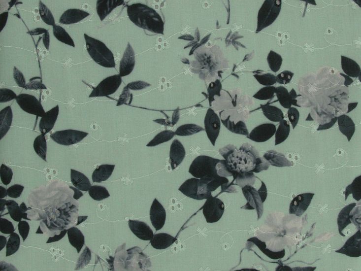 Rose Delight Printed Embroidered Anglaise, Mint