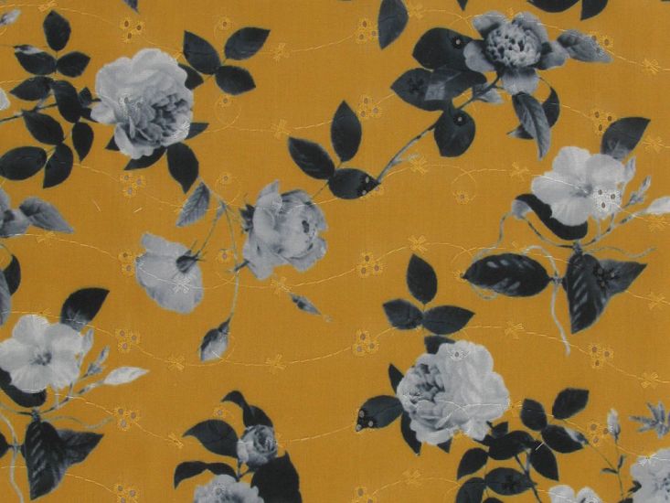 Rose Delight Printed Embroidered Anglaise, Ochre