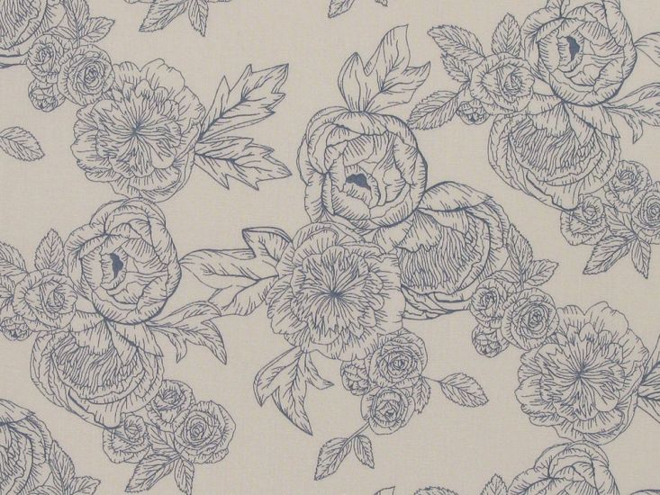 Rose Flower Polycotton, Print Beige