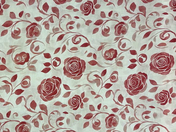 Rose Vines Crinkle Viscose Blend, Ivory